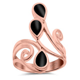 Fashion Teardrop Pear Swirl Spiral Ring Rhodium Plated Created Opal 925 Sterling Silver