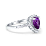 Teardrop Pear Halo Engagement Ring Simulated Cubic Zirconia 925 Sterling Silver