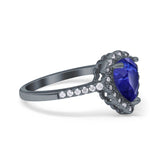 Teardrop Pear Halo Engagement Ring Simulated Cubic Zirconia 925 Sterling Silver