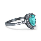 Teardrop Pear Halo Engagement Ring Simulated Cubic Zirconia 925 Sterling Silver