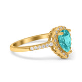 Teardrop Pear Halo Engagement Ring Simulated Cubic Zirconia 925 Sterling Silver