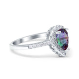 Teardrop Pear Halo Engagement Ring Simulated Cubic Zirconia 925 Sterling Silver