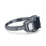 Emerald Cut Halo Engagement Ring Simulated Cubic Zirconia 925 Sterling Silver