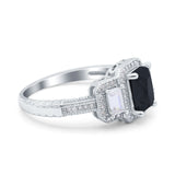 Emerald Cut Halo Engagement Ring Simulated Cubic Zirconia 925 Sterling Silver