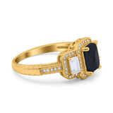 Emerald Cut Halo Engagement Ring Simulated Cubic Zirconia 925 Sterling Silver