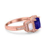 Emerald Cut Halo Engagement Ring Simulated Cubic Zirconia 925 Sterling Silver