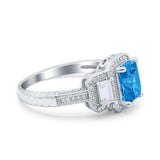 Emerald Cut Halo Engagement Ring Simulated Cubic Zirconia 925 Sterling Silver