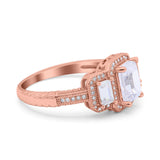 Emerald Cut Halo Engagement Ring Simulated Cubic Zirconia 925 Sterling Silver