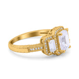 Emerald Cut Halo Engagement Ring Simulated Cubic Zirconia 925 Sterling Silver