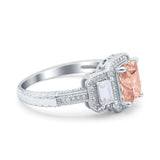 Emerald Cut Halo Engagement Ring Simulated Cubic Zirconia 925 Sterling Silver