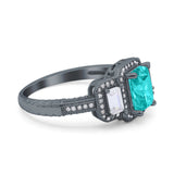 Emerald Cut Halo Engagement Ring Simulated Cubic Zirconia 925 Sterling Silver