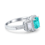 Emerald Cut Halo Engagement Ring Simulated Cubic Zirconia 925 Sterling Silver