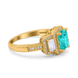 Emerald Cut Halo Engagement Ring Simulated Cubic Zirconia 925 Sterling Silver