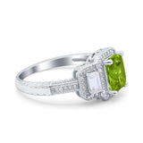 Emerald Cut Halo Engagement Ring Simulated Cubic Zirconia 925 Sterling Silver