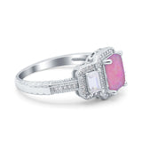 Emerald Cut Halo Engagement Ring Simulated Cubic Zirconia 925 Sterling Silver