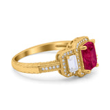 Emerald Cut Halo Engagement Ring Simulated Cubic Zirconia 925 Sterling Silver