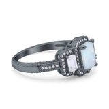 Emerald Cut Halo Engagement Ring Simulated Cubic Zirconia 925 Sterling Silver