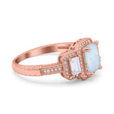 Emerald Cut Halo Engagement Ring Simulated Cubic Zirconia 925 Sterling Silver