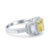 Emerald Cut Halo Engagement Ring Simulated Cubic Zirconia 925 Sterling Silver