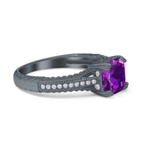 Cushion Cut Art Deco Engagement Ring Simulated Cubic Zirconia 925 Sterling Silver