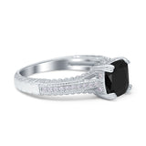 Cushion Cut Art Deco Engagement Ring Simulated Cubic Zirconia 925 Sterling Silver