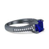 Cushion Cut Art Deco Engagement Ring Simulated Cubic Zirconia 925 Sterling Silver