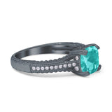 Cushion Cut Art Deco Engagement Ring Simulated Cubic Zirconia 925 Sterling Silver