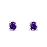 14k White Gold Round Solitaire Stud Earrings with Screw Back Simulated Amethyst Cubic Zirconia