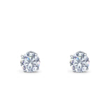 14k White Gold Round Solitaire Stud Earrings with Screw Back Simulated Cubic Zirconia