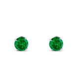 14k White Gold Round Solitaire Stud Earrings with Screw Back Simulated Green Emerald Cubic Zirconia