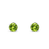 14k White Gold Round Solitaire Stud Earrings with Screw Back Simulated Peridot Cubic Zirconia