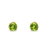 14k Yellow Gold Round Solitaire Stud Earrings with Screw Back Simulated Peridot Cubic Zirconia