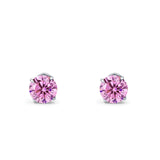 14k White Gold Round Solitaire Stud Earrings with Screw Back Simulated Pink Cubic Zirconia
