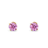 14k Yellow Gold Round Solitaire Stud Earrings with Screw Back Simulated Pink Cubic Zirconia