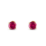 14k Yellow Gold Round Solitaire Stud Earrings with Screw Back Simulated Ruby Cubic Zirconia
