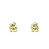 14k White Gold Round Solitaire Stud Earrings with Screw Back Simulated Yellow Cubic Zirconia