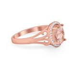 Halo Filigree Oval Wedding Ring Round Simulated Cubic Zirconia 925 Sterling Silver