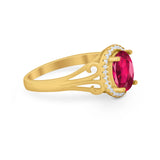 Halo Filigree Oval Wedding Ring Round Simulated Cubic Zirconia 925 Sterling Silver