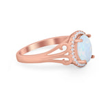 Halo Filigree Oval Wedding Ring Round Simulated Cubic Zirconia 925 Sterling Silver