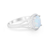 Halo Filigree Oval Wedding Ring Round Simulated Cubic Zirconia 925 Sterling Silver