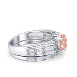 Two Piece Ring Band Bridal Round Simulated Cubic Zirconia 925 Sterling Silver