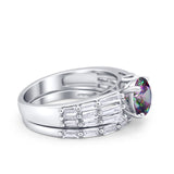 Two Piece Ring Band Bridal Round Simulated Cubic Zirconia 925 Sterling Silver