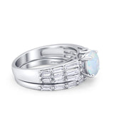Two Piece Ring Band Bridal Round Simulated Cubic Zirconia 925 Sterling Silver
