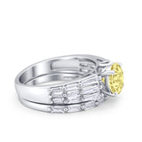 Two Piece Ring Band Bridal Round Simulated Cubic Zirconia 925 Sterling Silver