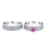 Two Piece Bridal Set Ring Round Simulated Cubic Zirconia 925 Sterling Silver