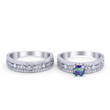 Two Piece Bridal Set Ring Round Simulated Cubic Zirconia 925 Sterling Silver