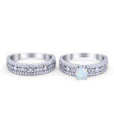 Two Piece Bridal Set Ring Round Simulated Cubic Zirconia 925 Sterling Silver