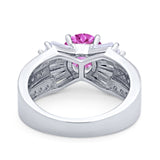 Art Dec Wedding Bridal Ring Round Simulated Cubic Zirconia 925 Sterling Silver