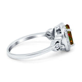 Oval Engagement Ring Halo Simulated Cubic Zirconia 925 Sterling Silver