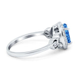 Oval Engagement Ring Halo Simulated Cubic Zirconia 925 Sterling Silver